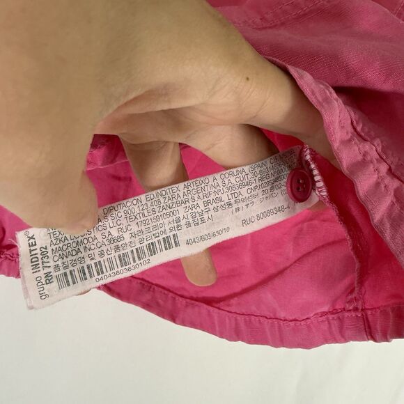 Zara Blouse Girls 10 140 CM Pink Cropped Vneck Button Up Short Sleeve Linen - Picture 6 of 9